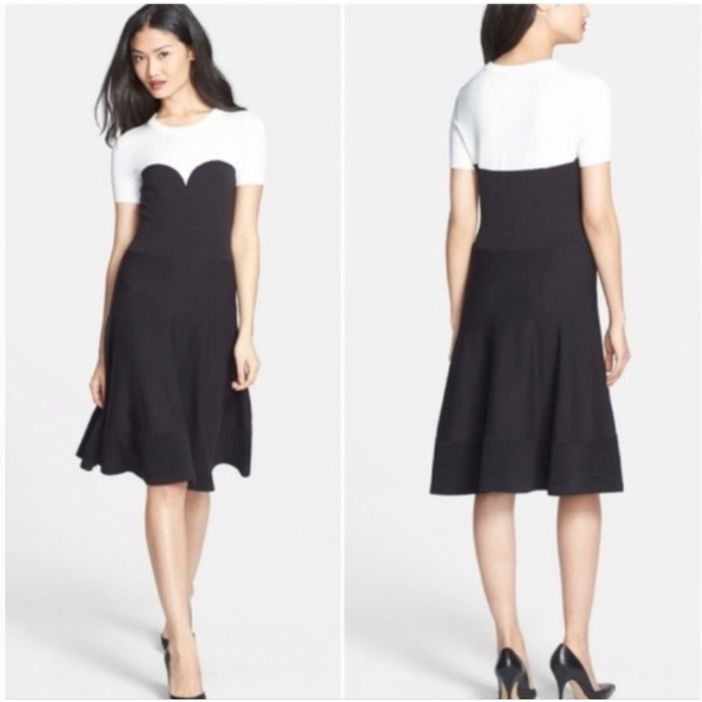 Kate Spade Fit Flare Black and White Knit Sweetheart Dress